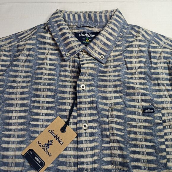 Chubbies The Friday Shirt Men's M Medium Blue Gray Slub Poplin The Ziggy - Picture 2 of 7
